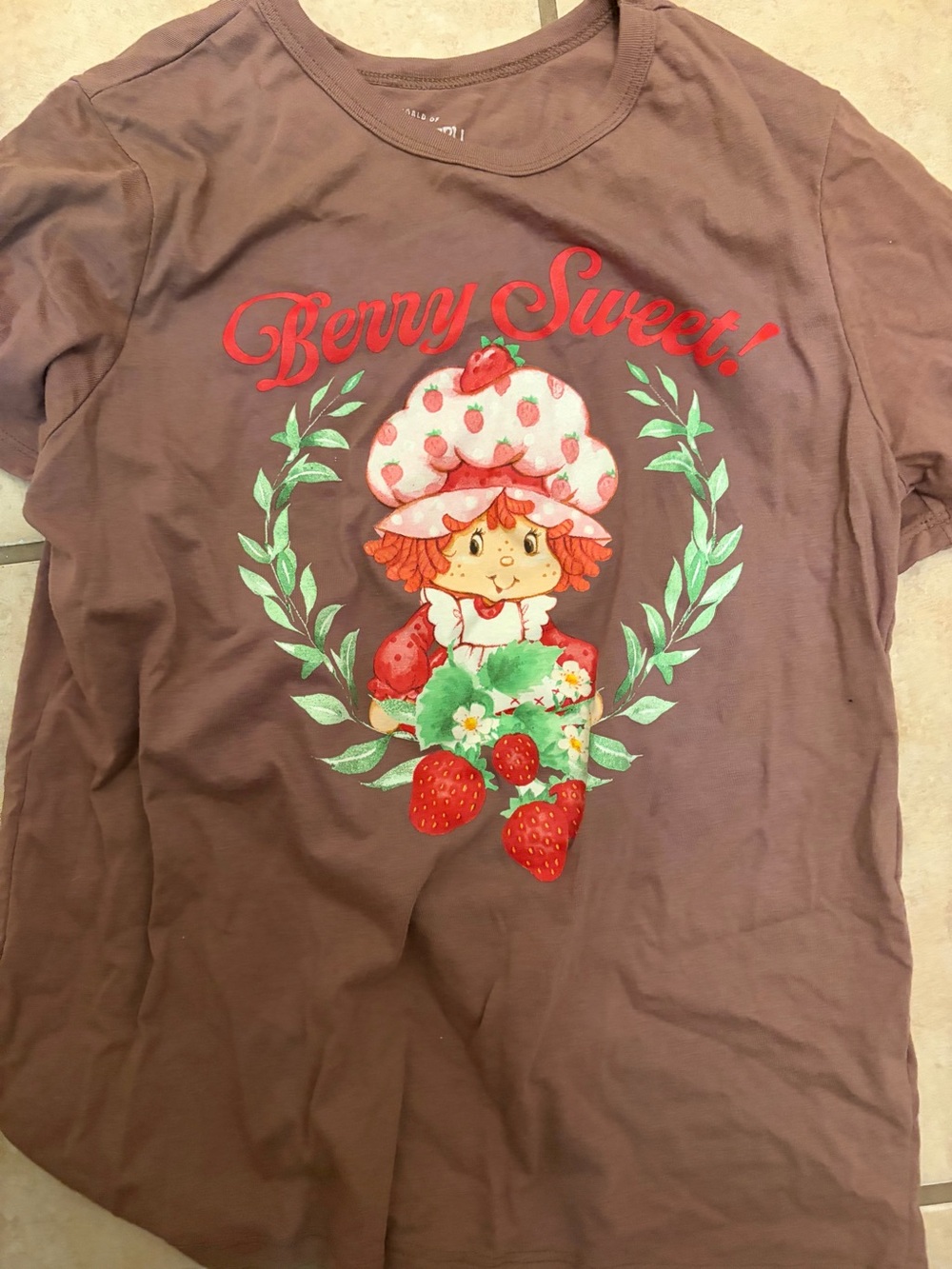 strawberry shortcake Graphic Tee - Brown with Red & Pink